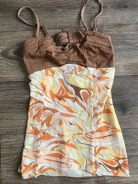 Vintage Y2K MetroStyle brown belted babydoll sheer tank top groovy fairy 6 S/M